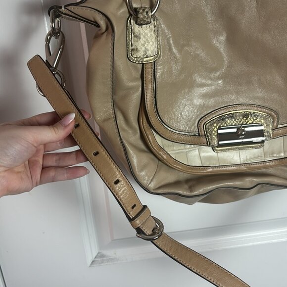 Coach Kristin Beige Leather Snakekin Detail Limited Edition Satchel Shoulder Bag - Picture 3 of 10